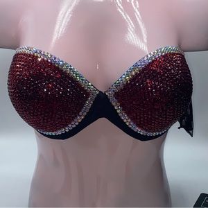 Iridescent Crystal AB Diamond & Dark Red Casino Strapless Bralet All Sizes New